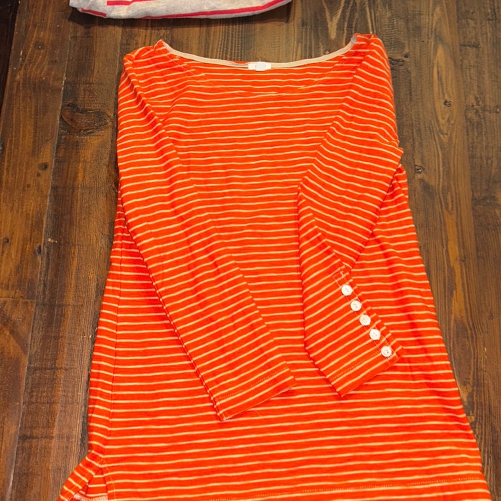 Jcrew orange and beige stripe tee